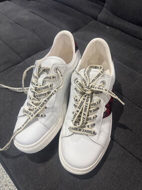 Zadig & Voltaire White Leather Sneakers with Black & Red Accent